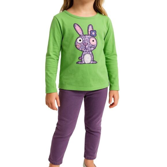 Mini Boden Girls 2-Piece Outfit – 9–10Y Bunny Applique Top + 9Y Purple Pants - Picture 1 of 12